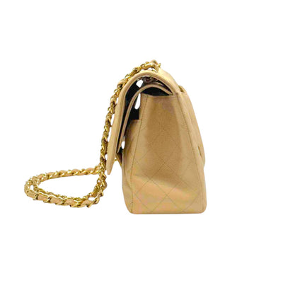 CHANEL Double Flap Jumbo Caviar Leather In Beige With Gold Chain Strap