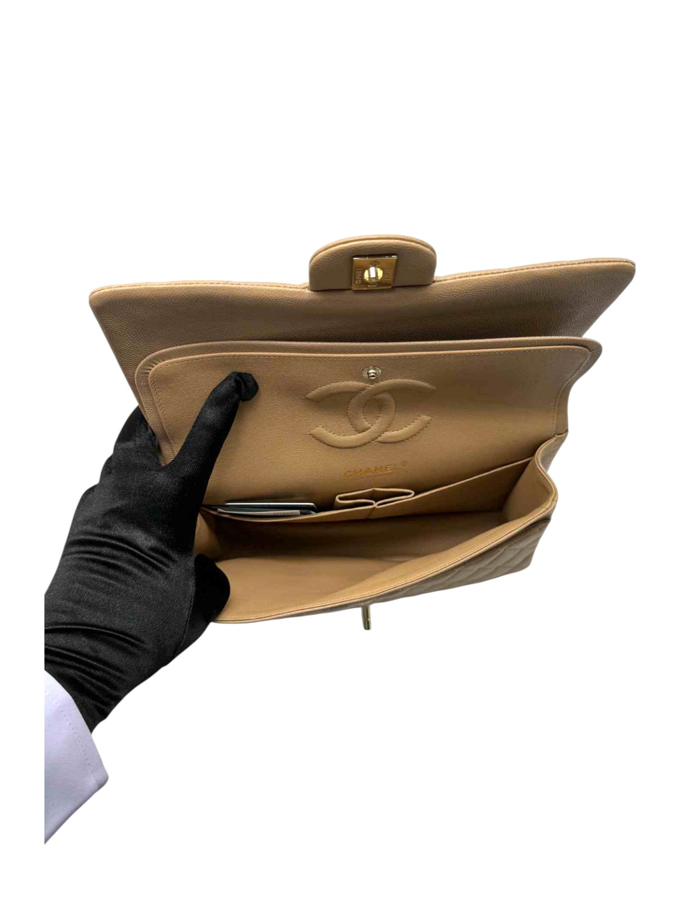 CHANEL Medium Double Flap Caviar Leather In Beige