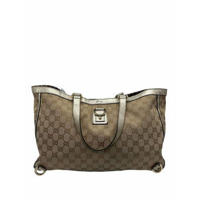 Pre Owned Gucci Abbey Tote Bag GG Canvas Light Brown