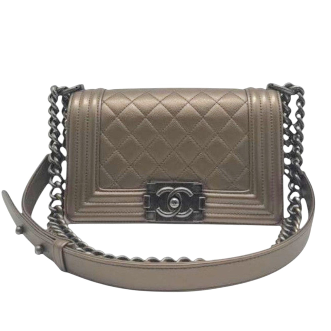 CHANEL Boy Matelasse Crossbody Bag In Bronze Gold