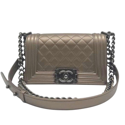 CHANEL Boy Matelasse Crossbody Bag In Bronze Gold