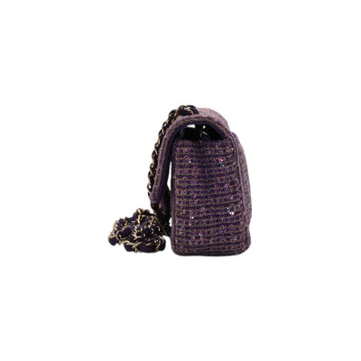 CHANEL Tweed Rectangular Mini Flap Bag In Purple