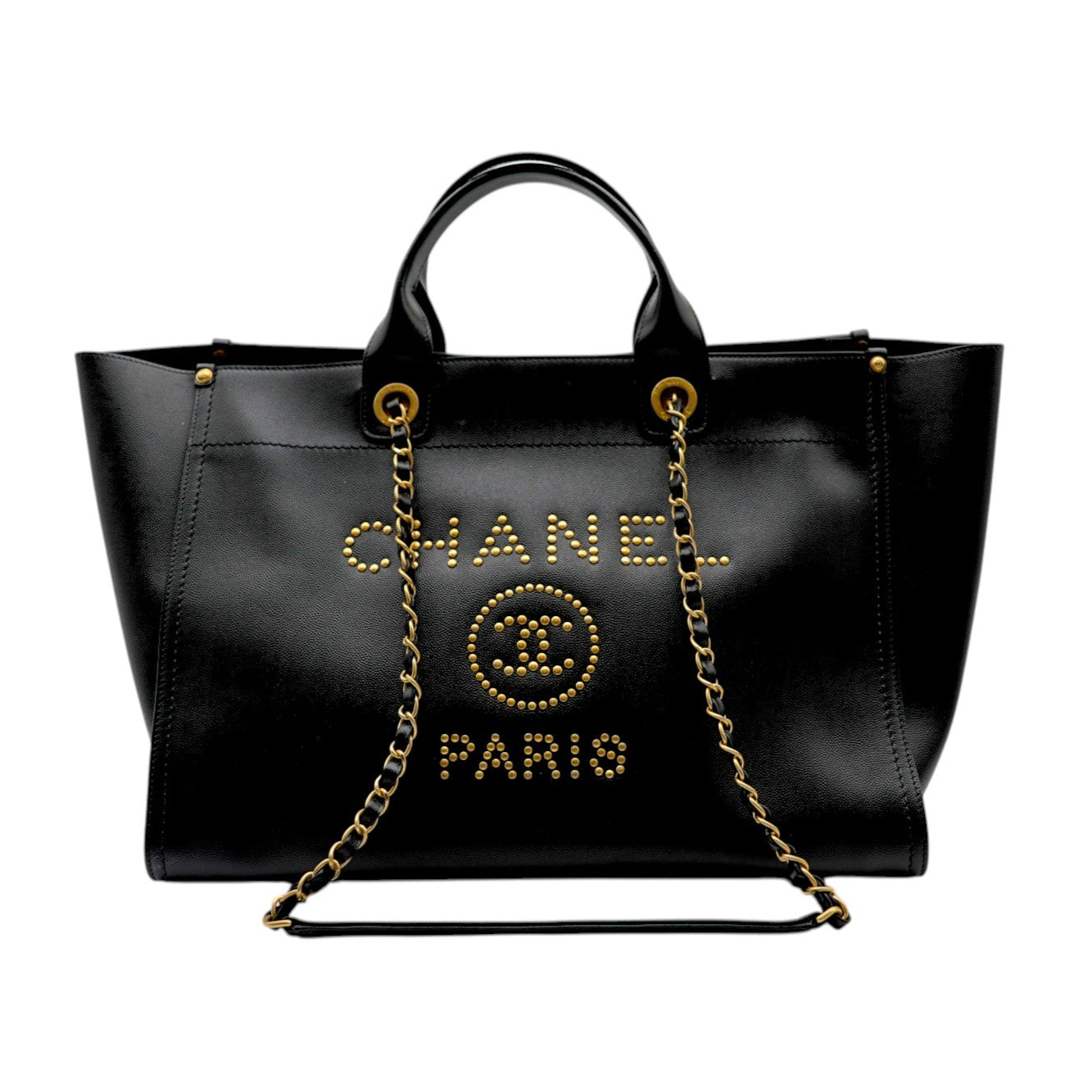 CHANEL Deauville Caviar Leather Tote Bag In Black