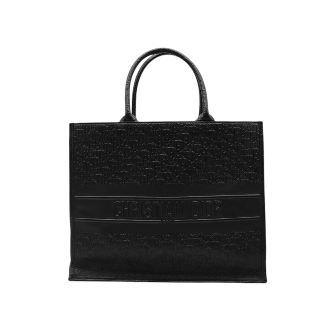 Christian Dior Large Oblique Calfskin Embossed Book Tote In Black