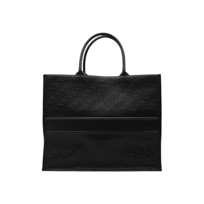 Christian Dior Large Oblique Calfskin Embossed Book Tote In Black