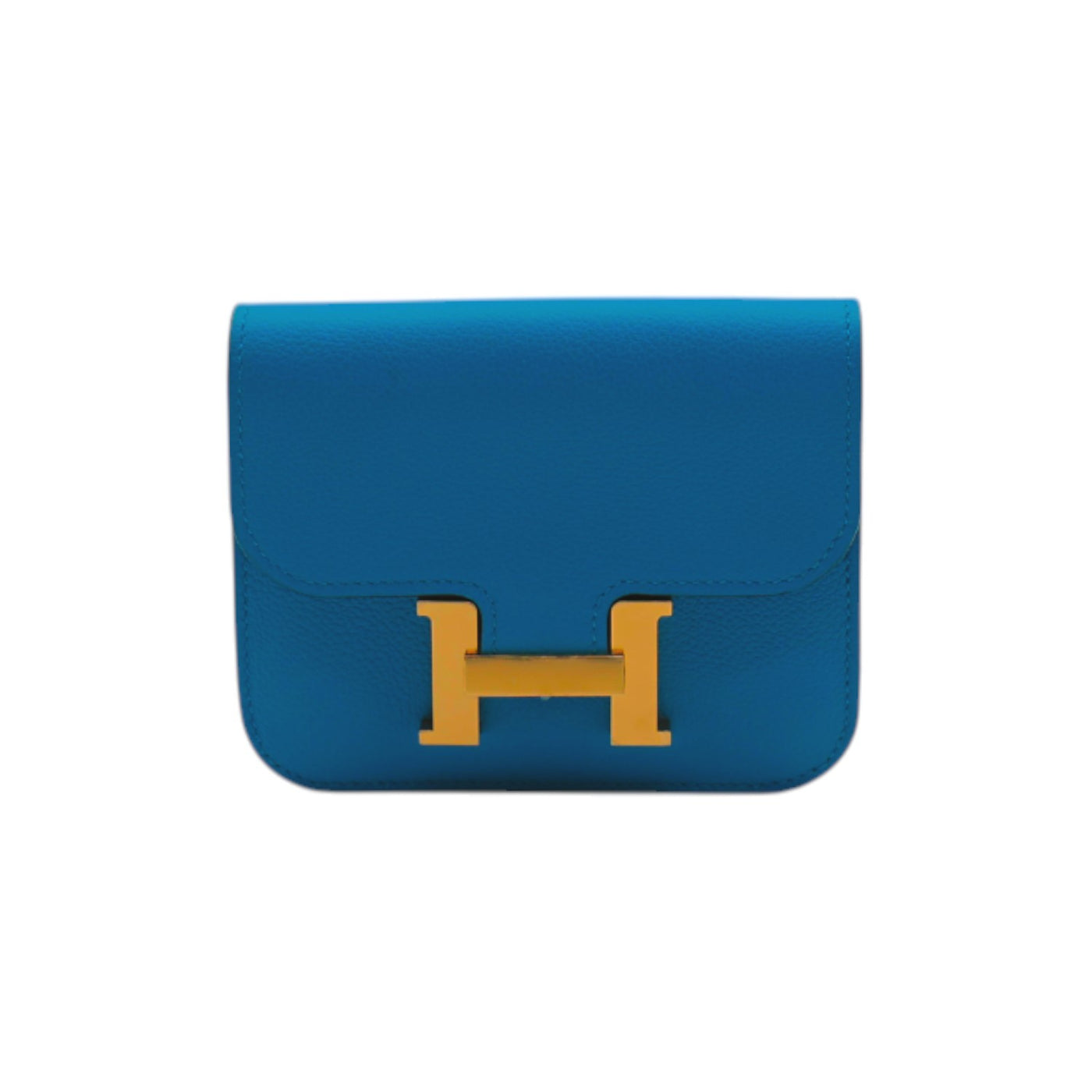 Hermès Evercolor Constance Slim Wallet In Blue With Gold Hardware