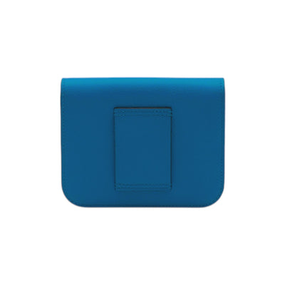 Hermès Evercolor Constance Slim Wallet In Blue With Gold Hardware