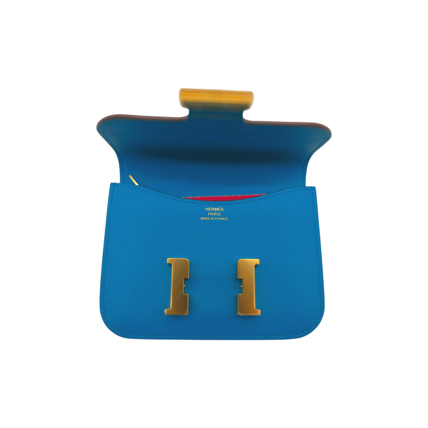 Hermès Evercolor Constance Slim Wallet In Blue With Gold Hardware