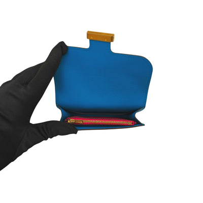 Hermès Evercolor Constance Slim Wallet In Blue With Gold Hardware