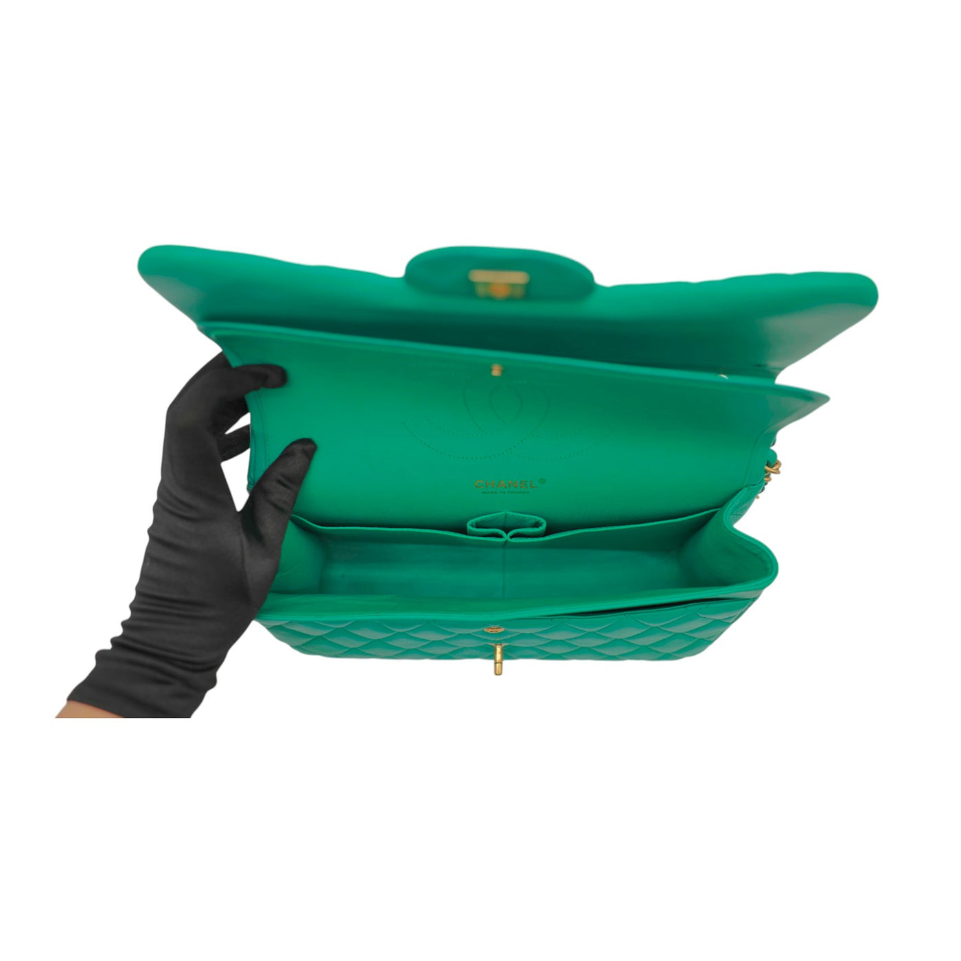 CHANEL Flap Jumbo Lambskin Shoulder Bag In Green