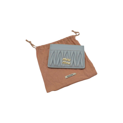 Miu Miu Matelasse Nappa Leather Card Holder In Grey