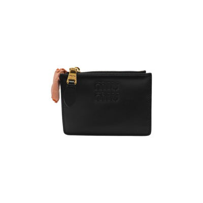 Miu Miu Logo Nappa Leather Card Holder In Black