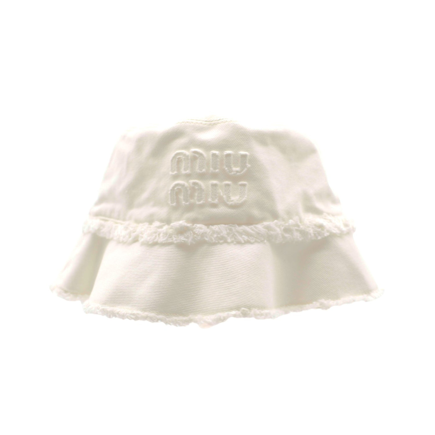 Miu Miu Logo Denim Bucket Hat Size Small In White