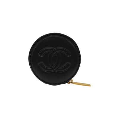 CHANEL Round Camellia CC Lambskin Coin Purse In Black