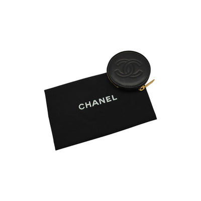 CHANEL Round Camellia CC Lambskin Coin Purse In Black
