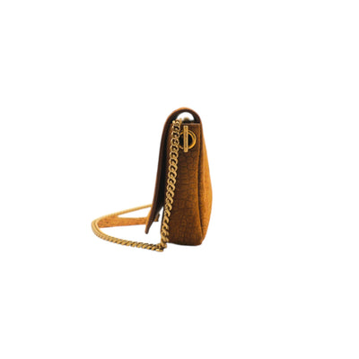 YSL Saint Laurent Crocodile Embossed Suede Monogram Tassel Kate 99 Bag
