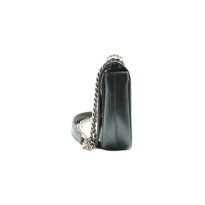 Prada Saffiano Vernice Chain Shoulder Bag In Dark Green