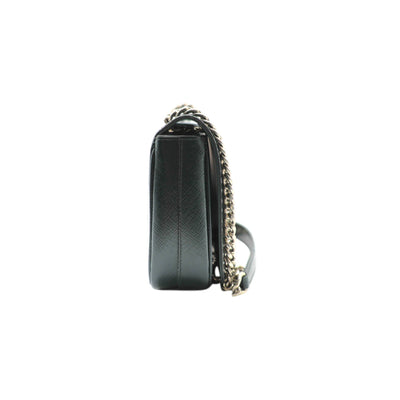Prada Saffiano Vernice Chain Shoulder Bag In Dark Green
