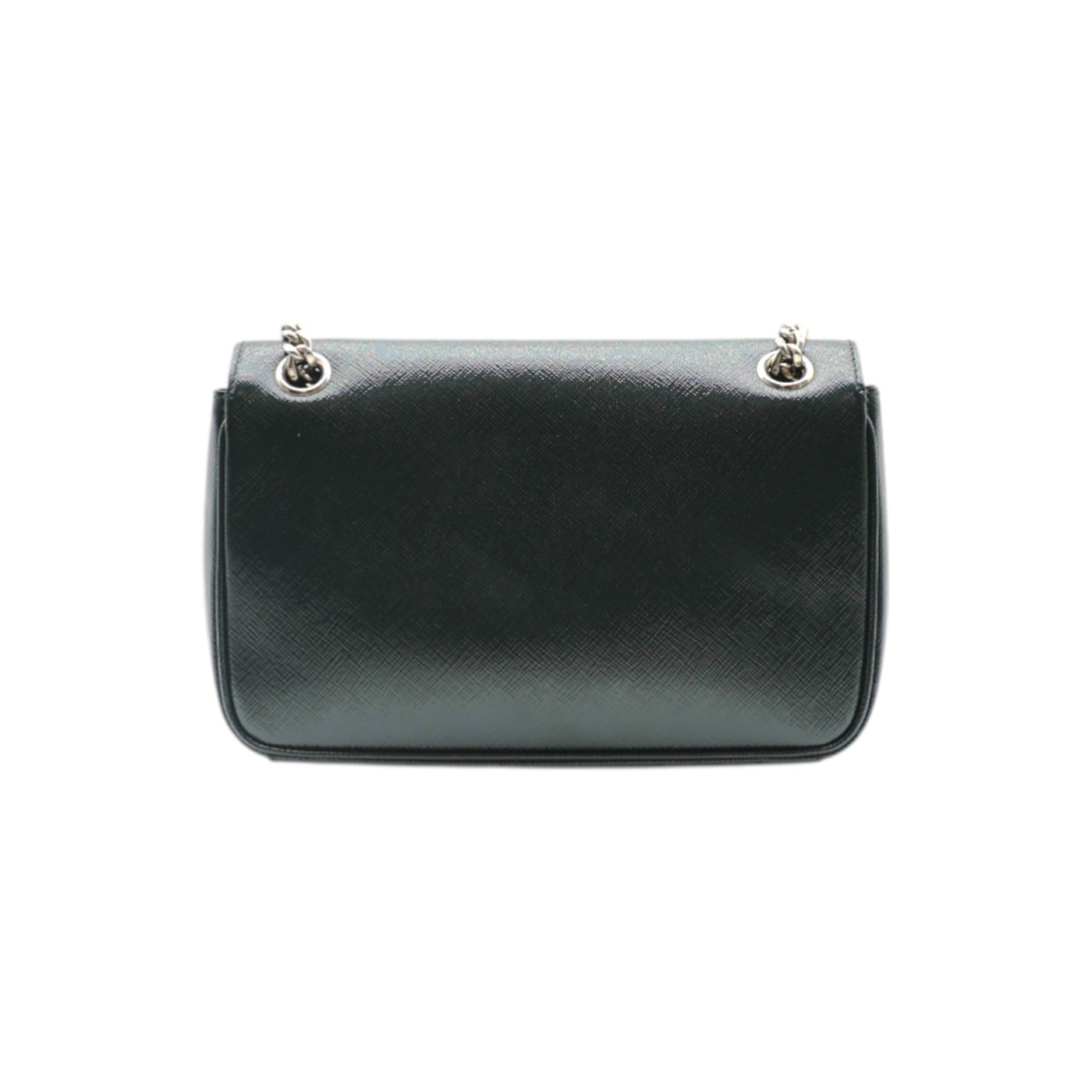 Prada Saffiano Vernice Chain Shoulder Bag In Dark Green