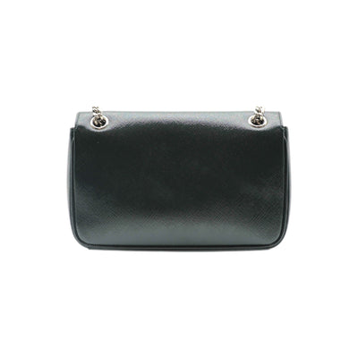 Prada Saffiano Vernice Chain Shoulder Bag In Dark Green