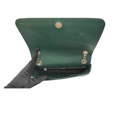 Prada Saffiano Vernice Chain Shoulder Bag In Dark Green