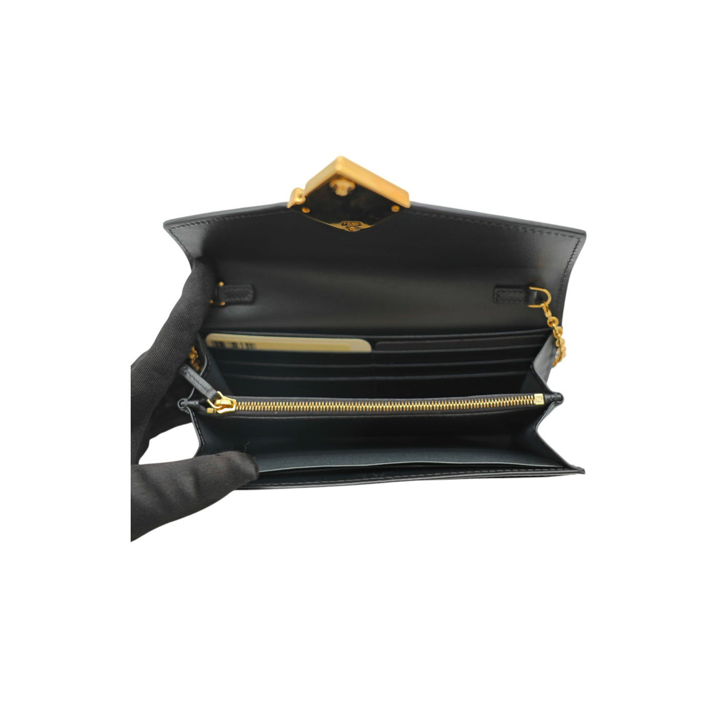 Fendi FF Diamonds Contiental Wallet On Chain In Black