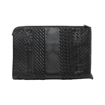 Bottega Veneta Intrecciato Woven Leather Document Case in Black