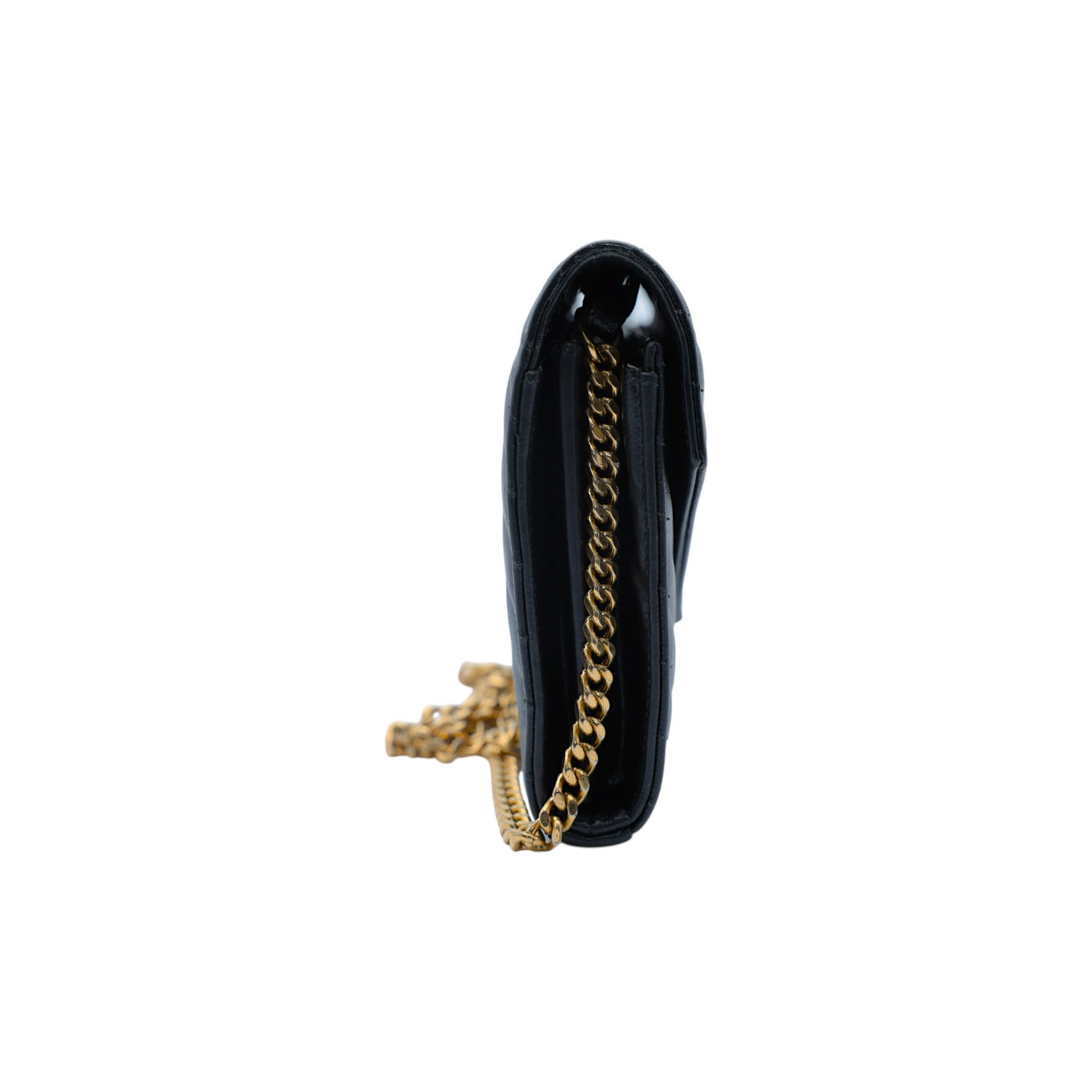 Yves Saint Laurent Leather Envelope Crossbody Bag in Black with Gold Chain