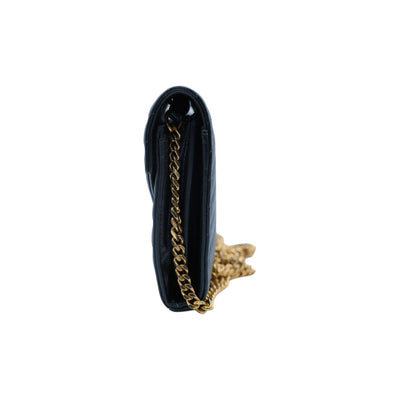 Yves Saint Laurent Leather Envelope Crossbody Bag in Black with Gold Chain