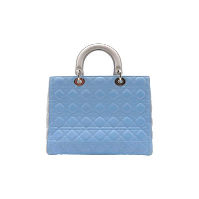 Christian Dior Large Lady Dior Lambskin Cannage Handbag In Light Blue