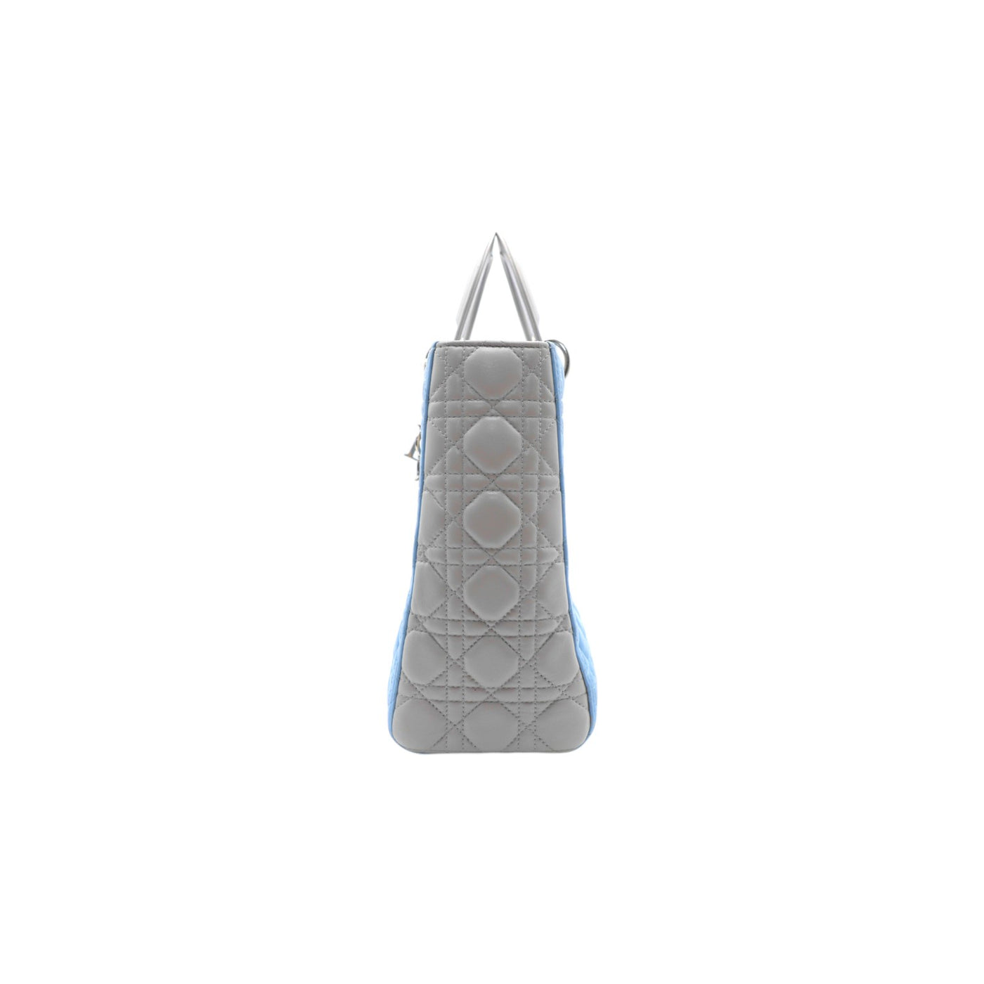 Christian Dior Large Lady Dior Lambskin Cannage Handbag In Light Blue