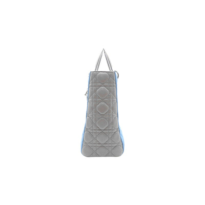 Christian Dior Large Lady Dior Lambskin Cannage Handbag In Light Blue