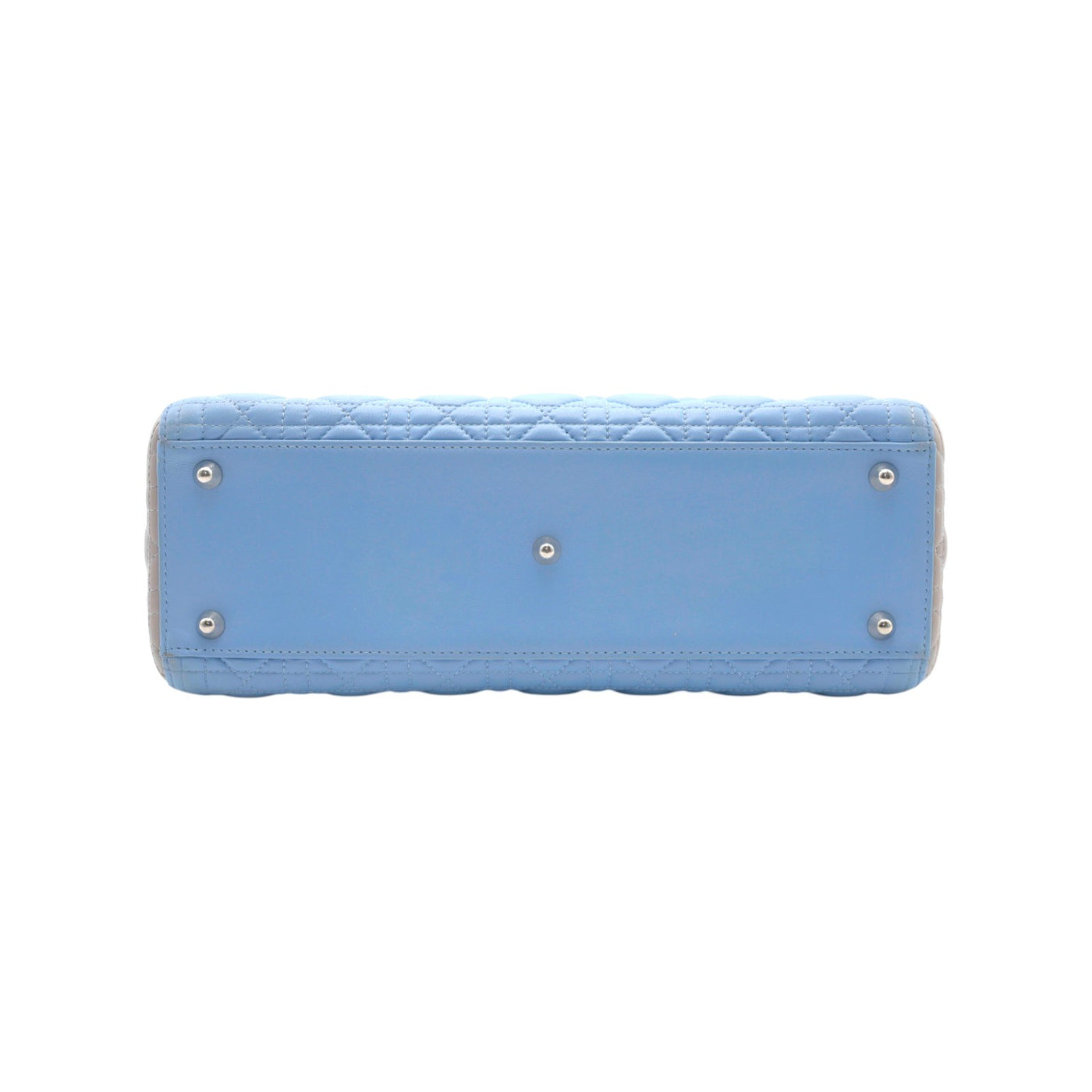 Christian Dior Large Lady Dior Lambskin Cannage Handbag In Light Blue