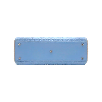Christian Dior Large Lady Dior Lambskin Cannage Handbag In Light Blue