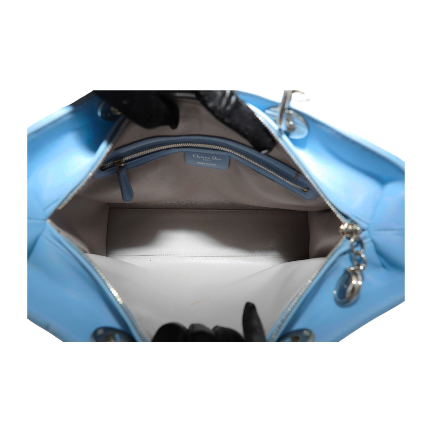 Christian Dior Large Lady Dior Lambskin Cannage Handbag In Light Blue