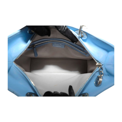 Christian Dior Large Lady Dior Lambskin Cannage Handbag In Light Blue