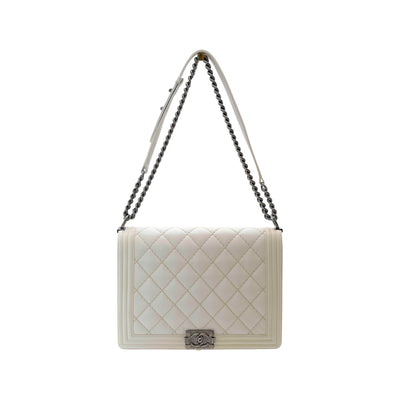 CHANEL Boy Calfskin Large Shoulder Bag In Off-White