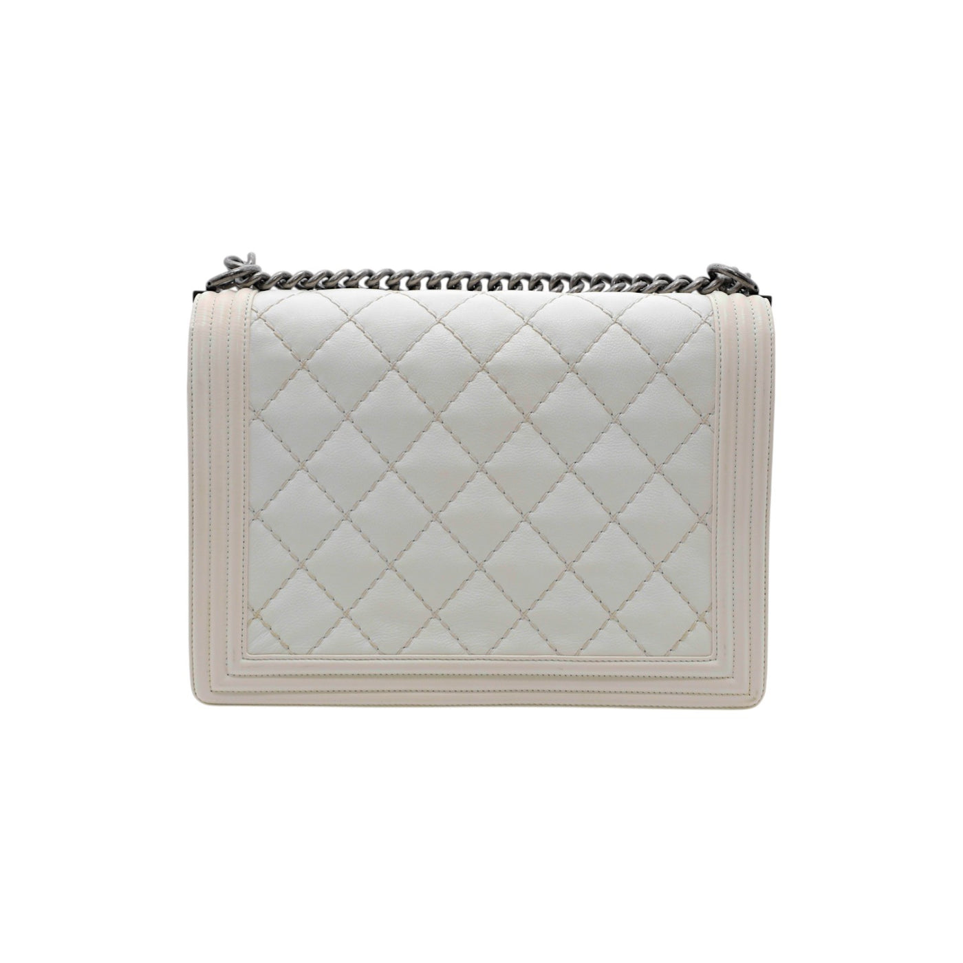 CHANEL Boy Calfskin Large Shoulder Bag In Off-White