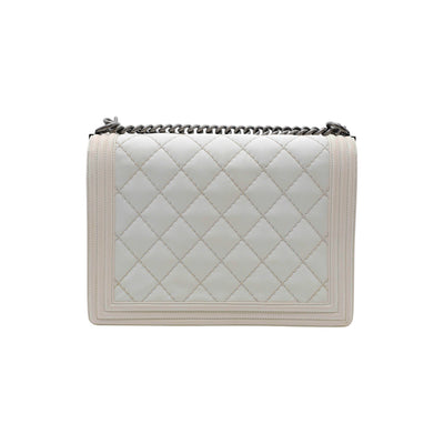CHANEL Boy Calfskin Large Shoulder Bag In Off-White