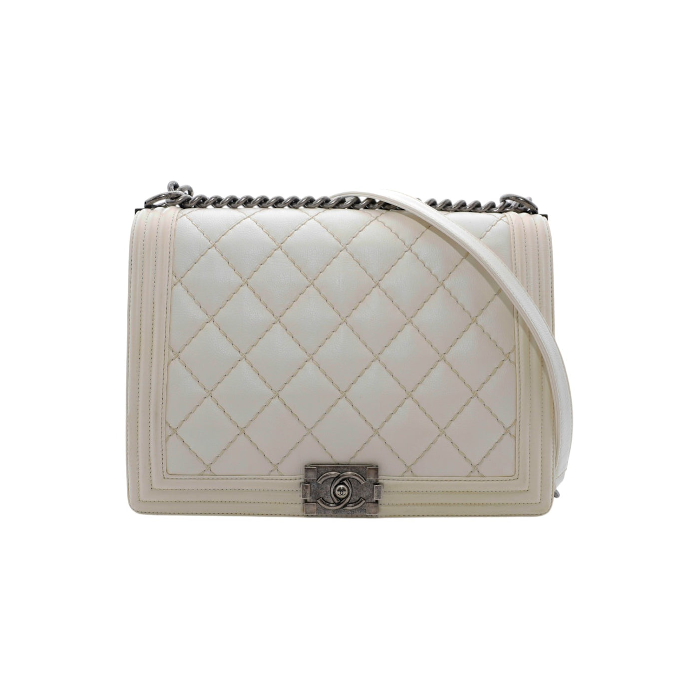 CHANEL Boy Calfskin Large Shoulder Bag In Off-White