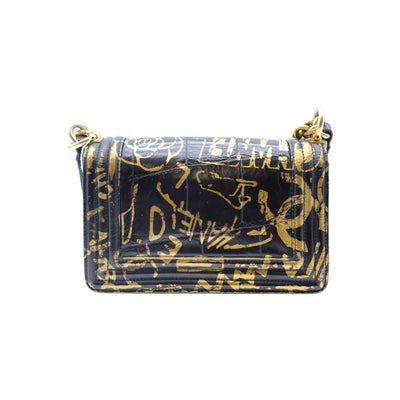 CHANEL Boy Small Calfskin Crocodile Embossed Graffiti Bag In Black