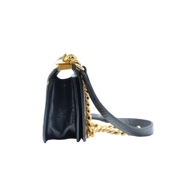 CHANEL Boy Small Calfskin Crocodile Embossed Graffiti Bag In Black