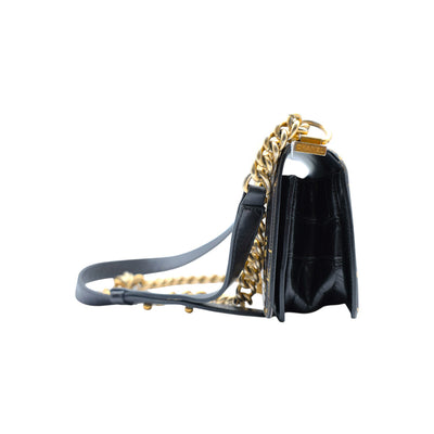 CHANEL Boy Small Calfskin Crocodile Embossed Graffiti Bag In Black