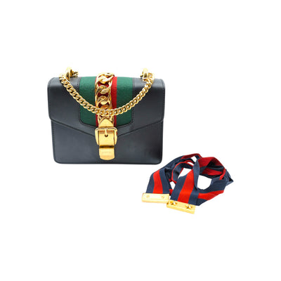 Gucci Sylvie Mini Calfskin Crossbody Bag In Black