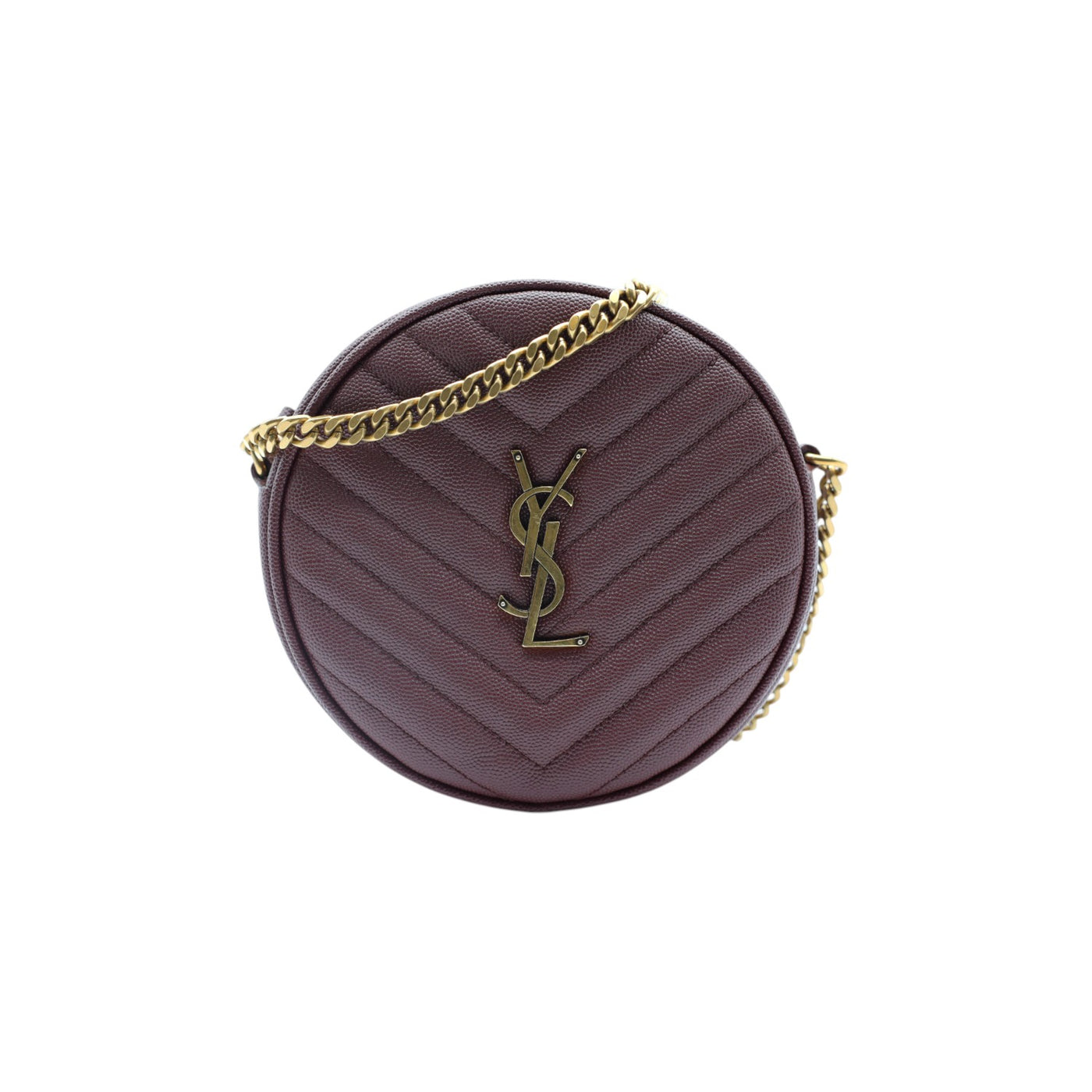 Saint Laurent YSL Grain De Poudre Matelasse Chevron Quilted Round Crossbody Bag