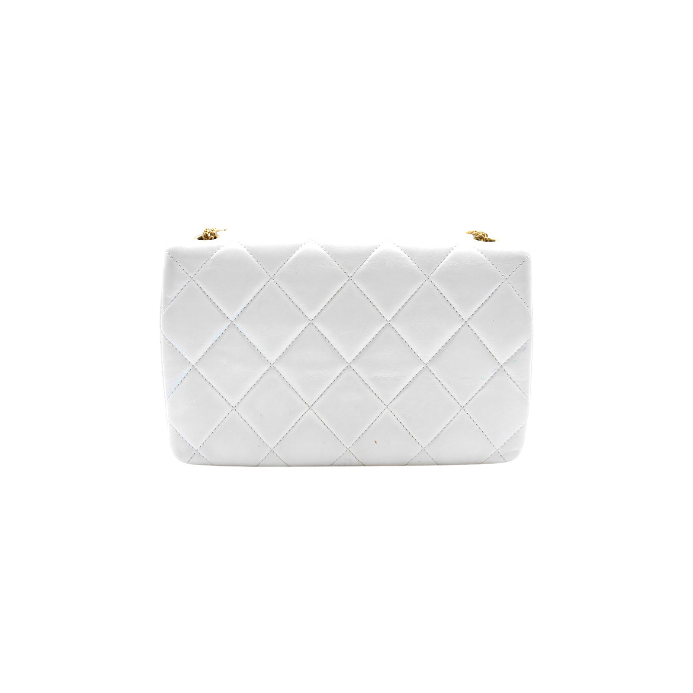 Chanel Diamond Quilted Shoulder Bag in White with Gold Chain