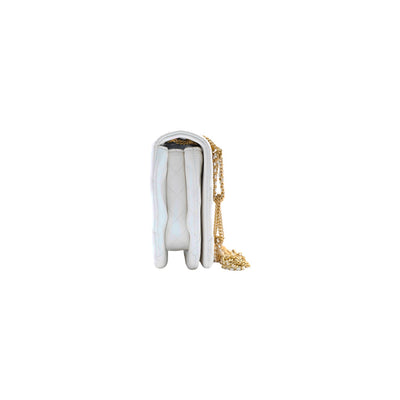 Chanel Diamond Quilted Shoulder Bag in White with Gold Chain