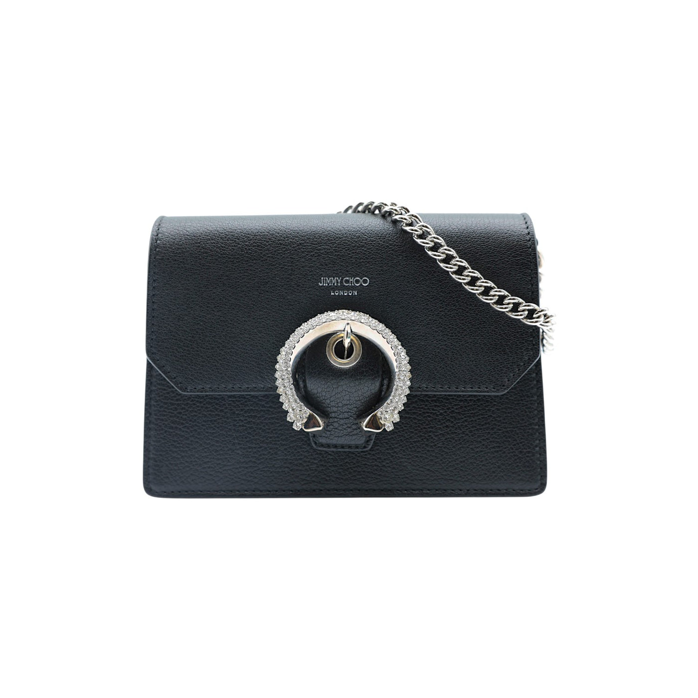 Jimmy Choo Leather Madeline Shoulder Bag in Black with Silver Chain