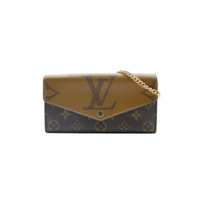 Louis Vuitton Reverse Monogram Sarah Leather Wallet in Dark Brown with Gold Chain Strap