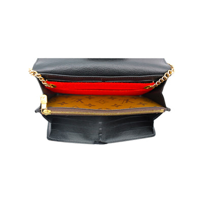 Louis Vuitton Reverse Monogram Sarah Leather Wallet in Dark Brown with Gold Chain Strap